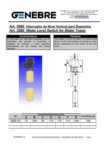 Art. 3880 Water Level Switch for Water Tower - TDM