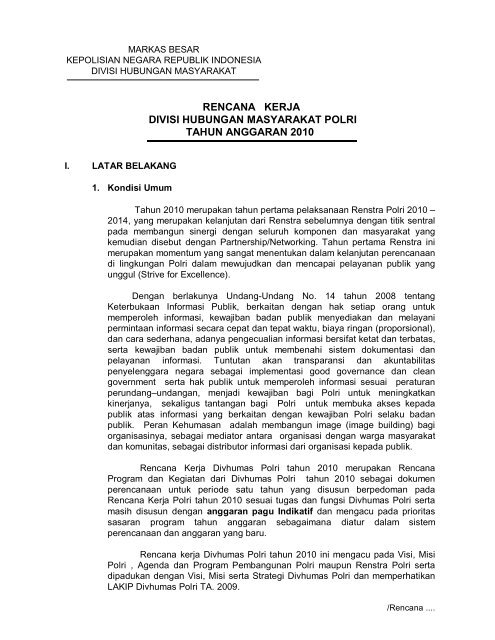 Renja Humas 2010 Rev 1 Pdf Ppid Polri