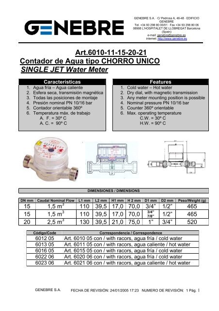Uart6010 11 15 20 21 Contador De Agua Tipo Chorro Tdm