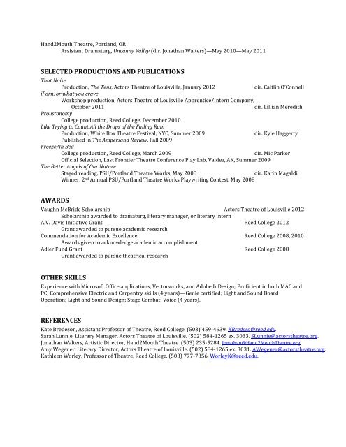Dominic's Resume - Actors Theatre of Louisville