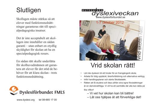 Dyslexiveckan Folder VridSkolan.indd - DyslexifÃ¶rbundet FMLS