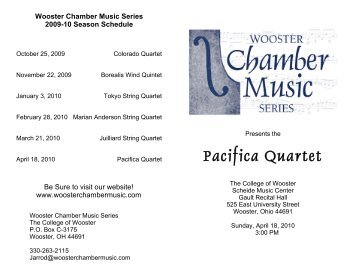 Pacifica String Quartet - Wooster Chamber Music Series