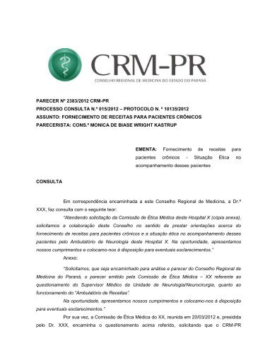 PARECER NÂº/2012 CRM-PR - Conselho Federal de Medicina