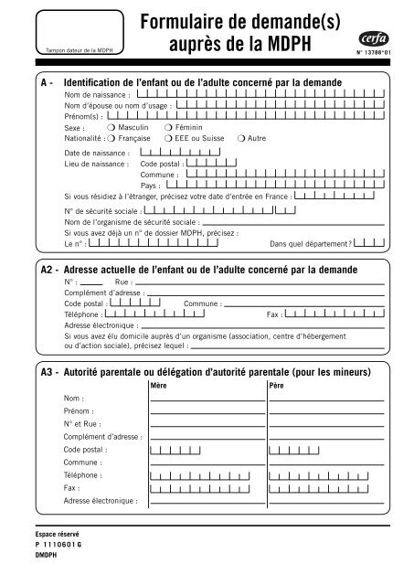 Formulaire de demande auprès de la MDPH