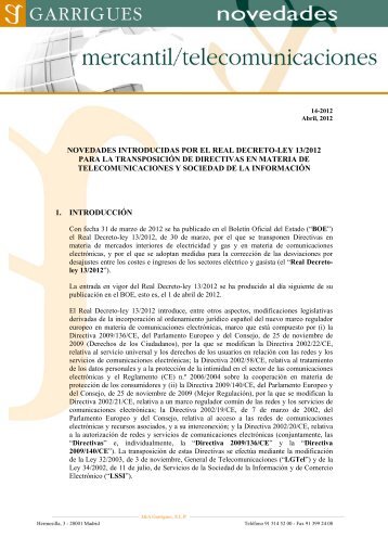 Descargar Novedades Mercantil-Telecomunicaciones ... - Garrigues