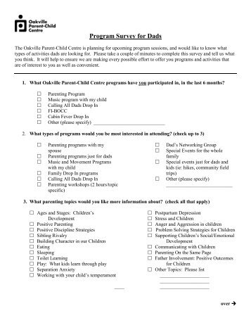 Program Survey for Dads - Oakville Parent Child Centre
