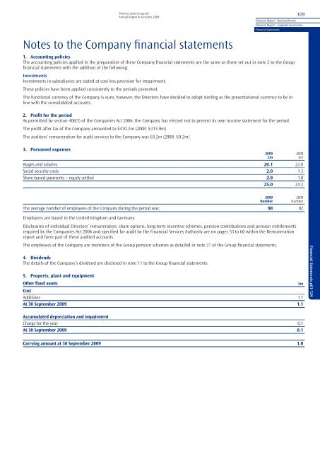 Notes to the Company financial statements - Thomas Cook Group ...