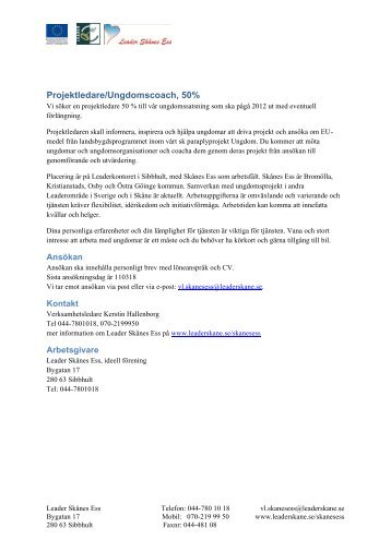 Annons ungdomProjektledare.pdf - Leader i SkÃ¥ne