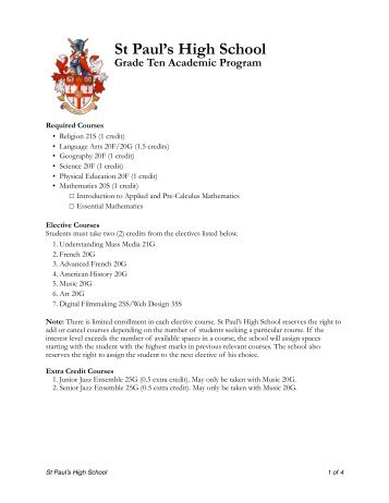 Grade 10 Program - St Paul's High School
