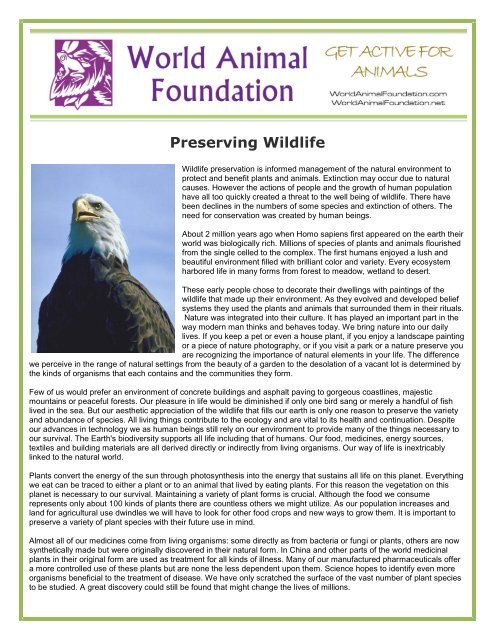 Preserving Wildlife - World Animal Foundation