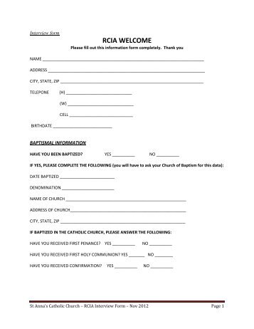 RCIA Interview Form - St. Anna's