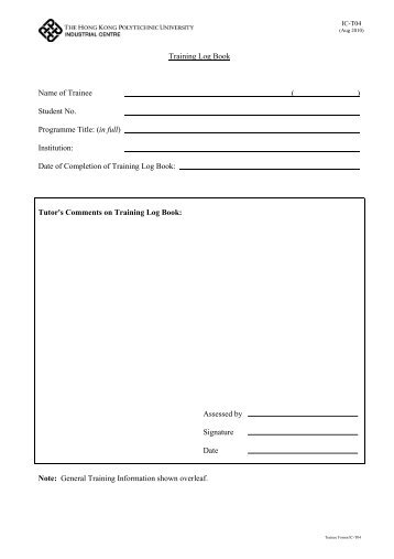 Training Log Book Name of Trainee ( ) Student No. Programme Title ...