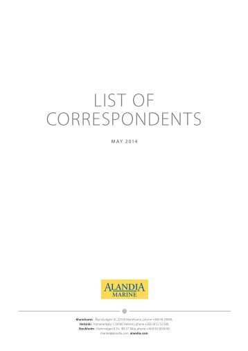 Alandia Marine List of Correspondents