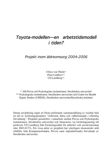Toyota-modellenâen arbetstidsmodell i tiden? - Previa