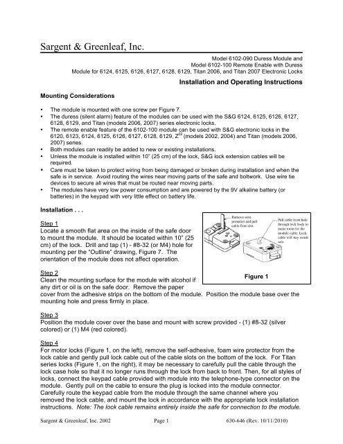 Installation and Wiring Instructions - Sargent and Greenleaf