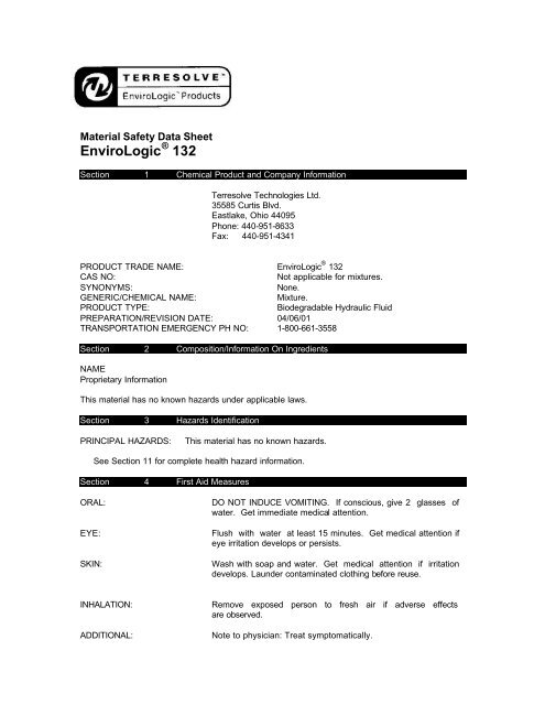 EnviroLogic MSDS Sheet - STEFFEN INC