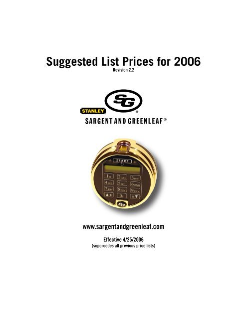 Suggested List Prices for 2006 - Sargent and Greenleaf