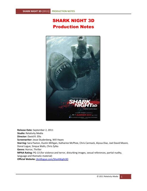SHARK NIGHT 3D Production Notes - Visual Hollywood