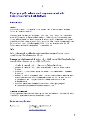 LÃ¤nsstyrelsens expertgrupp fÃ¶r arbetet med ungdomar utsatta fÃ¶r ...