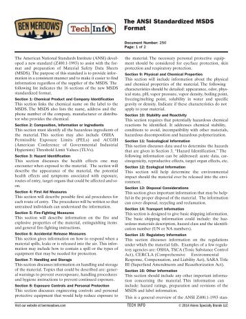 The ANSI Standardized MSDS Format - Ben Meadows Company