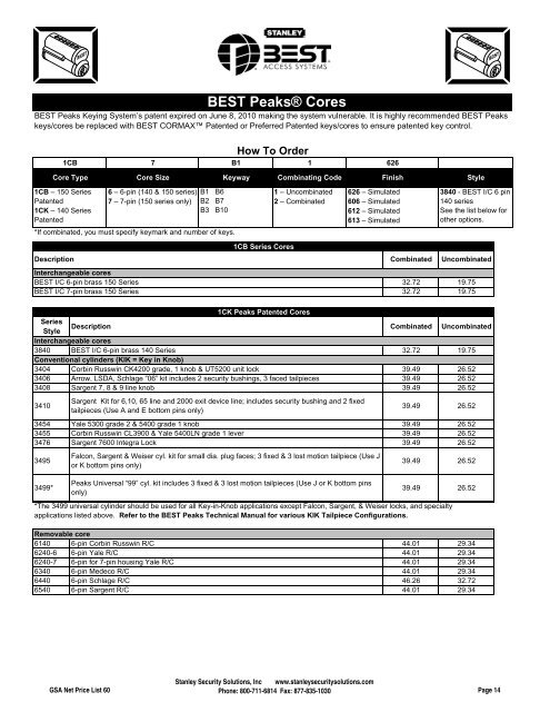 BEST Price List 60 GSA - Stanley Security Solutions