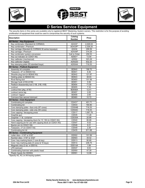 BEST Price List 60 GSA - Stanley Security Solutions