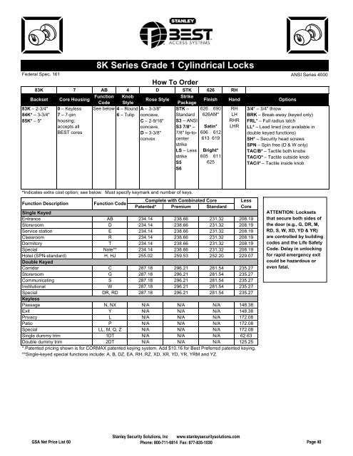 BEST Price List 60 GSA - Stanley Security Solutions