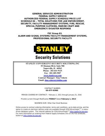 GSA Schedule 84 GS-07 F-9298S - Stanley Security Solutions