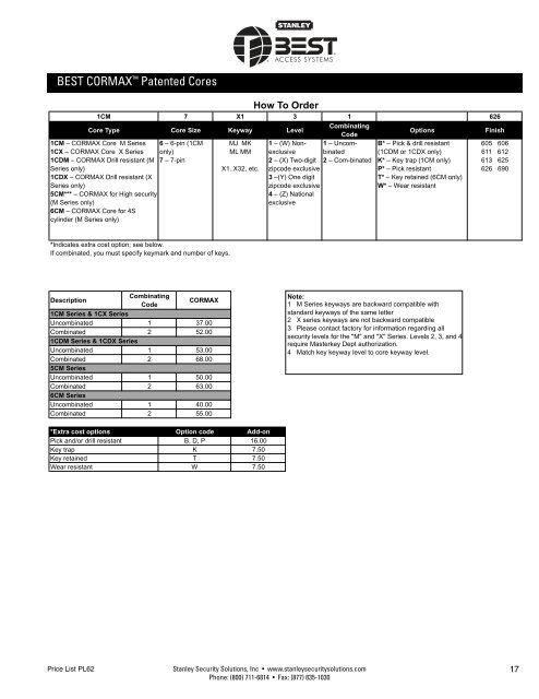 best electronic & mechanic al l ocks price list 62 - Stanley Security ...