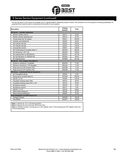 best electronic & mechanic al l ocks price list 62 - Stanley Security ...