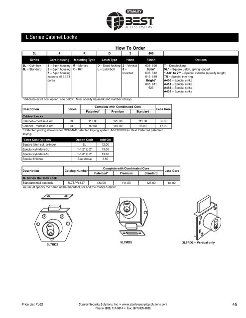 best electronic & mechanic al l ocks price list 62 - Stanley Security ...