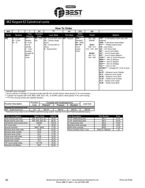 best electronic & mechanic al l ocks price list 62 - Stanley Security ...