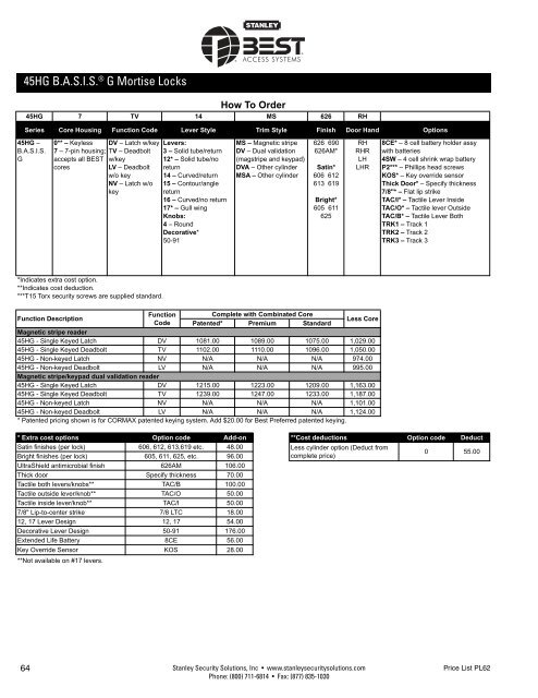 best electronic & mechanic al l ocks price list 62 - Stanley Security ...