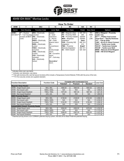 best electronic & mechanic al l ocks price list 62 - Stanley Security ...