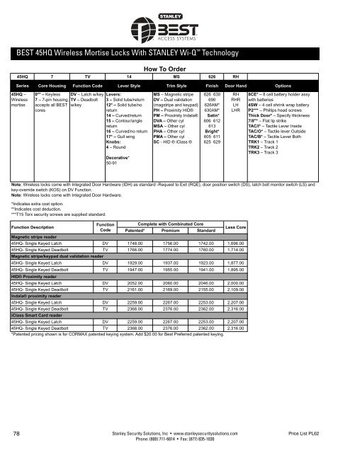 best electronic & mechanic al l ocks price list 62 - Stanley Security ...