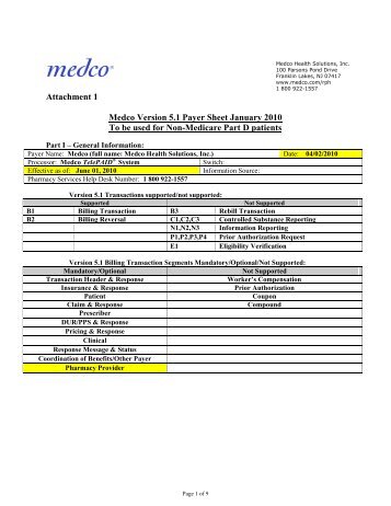 Attachment 1 Medco Version 5.1 Payer Sheet January 2010 To be ...