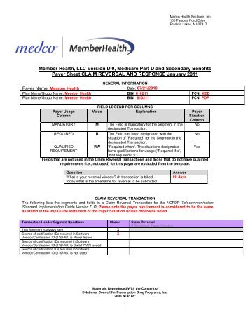 Member Health, LLC Version D.0, Medicare Part D and Secondary ...