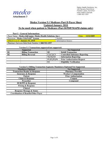 Attachment 3 Medco Version 5.1 Medicare Part D Payer Sheet ...