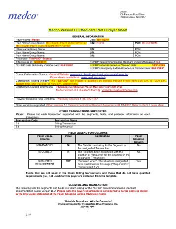 Medco MedicareD Payer Sheet - Catalyst Rx