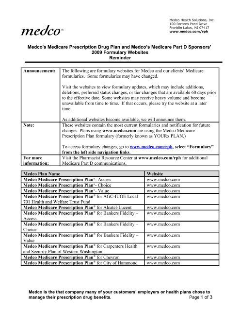 Medco's Medicare Prescription Drug Plan and Medco's Medicare ...