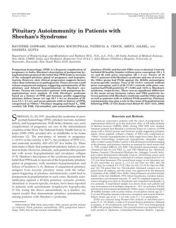 Pituitary Autoimmunity in Patients with Sheehan's Syndrome