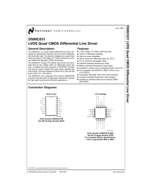 DS90C031 LVDS Quad CMOS Differential Line Driver