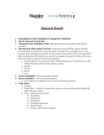 Features & Benefits - Stanley Furniture