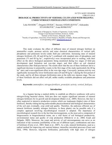 405 BIOLOGICAL PRODUCTIVITY OF VERTISOL CULTIVATED ...