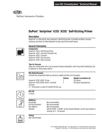 DuPontâ¢ VariprimeÂ® 615Sâ¢/625Sâ¢ Self-Etching Primer