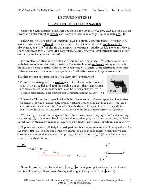 LECTURE NOTES 18 - University of Illinois High Energy Physics