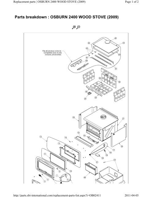 Parts breakdown : OSBURN 2400 WOOD STOVE (2009)