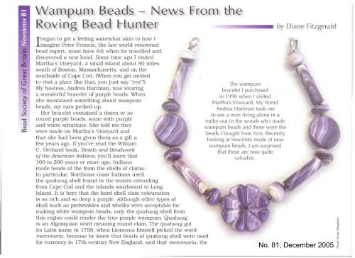 Wampum Beads: News from the Roving Bead ... - Diane Fitzgerald