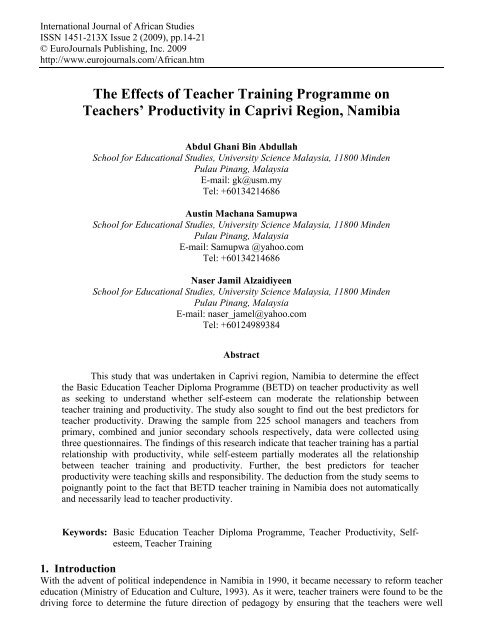 The Effects Of Teacher Training Programme On Eurojournals
