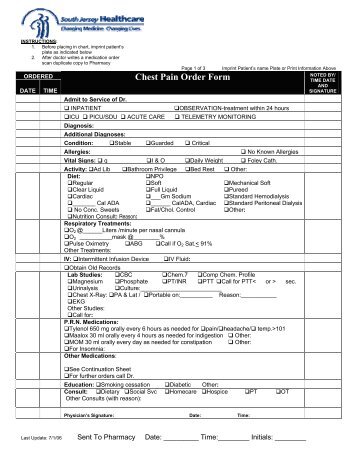 Chest Pain Order Form